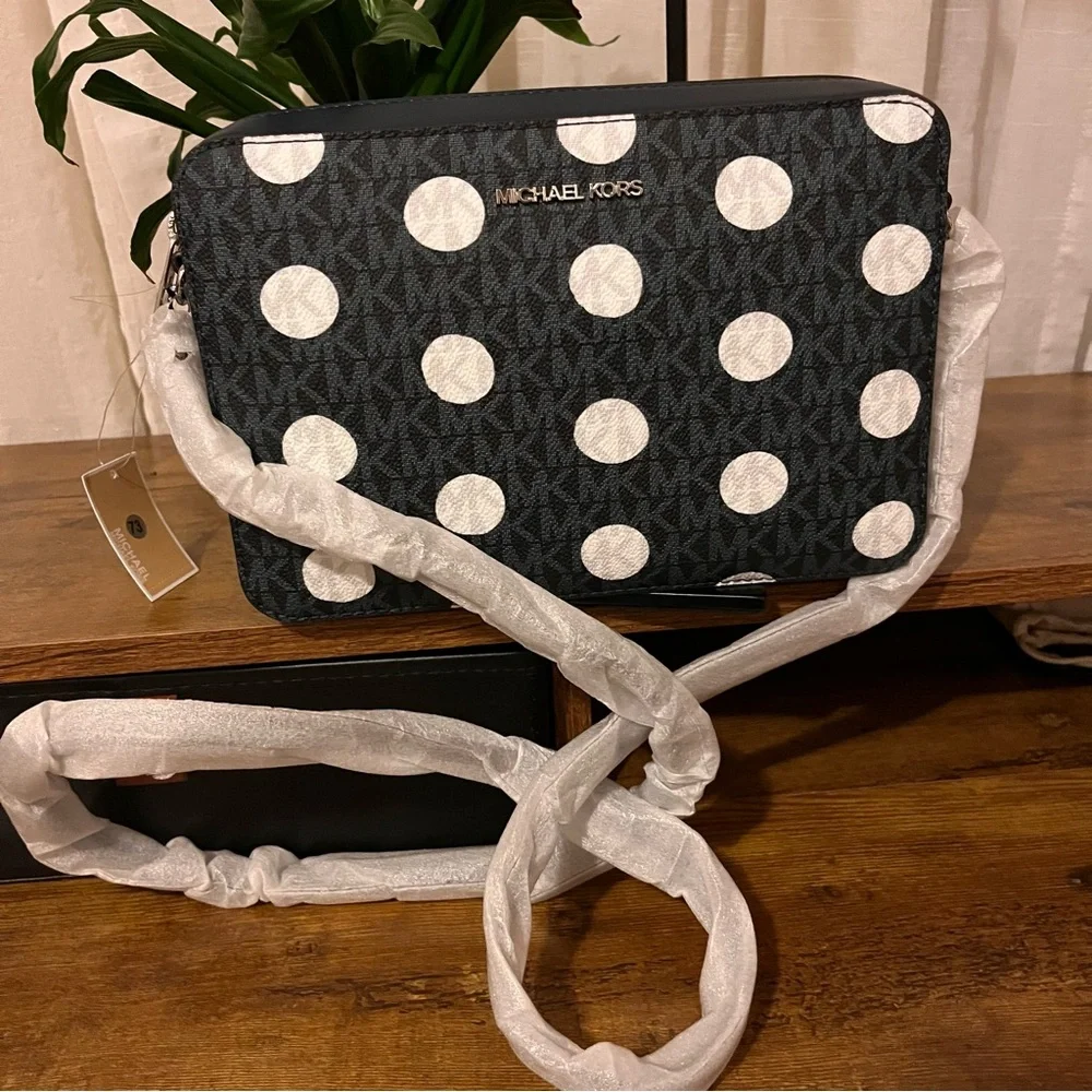 NWTs Michael Kors Navy and White Polka Dot Crossbody Bag - Picture 5 of 11